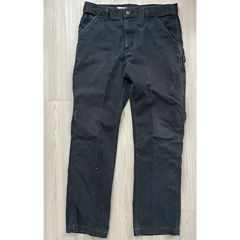 Carhartt Men's Relaxed Fit Black Canvas Work Pants 36x34 MPN B324 Distressed